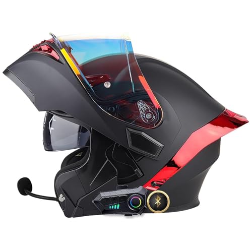 Motorrad-Klapphelm Mit Bluetooth, ECE-zertifizierter Motorradhelm, Integralhelm Mit Doppelvisier, Modularer Sturzhelm for Herren Und Damen(7,S=55~56CM) von WPXXXW