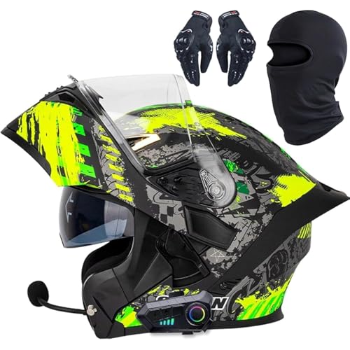 Motorradhelm, Bluetooth Hochklappbarer Integral-Motorradhelm, DOT/ECE-zertifizierter Modularer Integralhelm Mit Headset Mit Lautsprechern, for Erwachsene, Männer Und Frauen(9,XXL=63~64CM) von WPXXXW