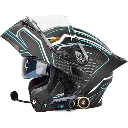 Motorradhelm Mit Bluetooth, ECE-Zertifizierter Klapphelm Integrierter Motorradhelm, Herren Damen Sturzhelm Mit Doppelvisier Integralhelm Rollerhelm(8,S=55~56CM) von WPXXXW