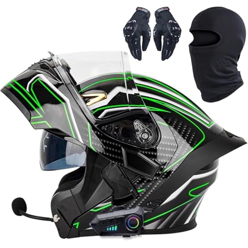 WPXXXW Klappbarer Motorradhelm Mit Bluetooth, ECE-zertifizierter Antibeschlag-Doppelspiegel-Motorradhelm, Integrierter Bluetooth-Helm, Moped-Integralhelm for Damen Und Herren(3,M=57~58CM) von WPXXXW