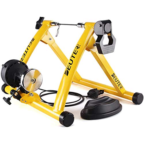 Tragbarer Indoor-Fahrradtrainerständer, Faltbarer Turbo-Fahrradtrainer mit 6 Geschwindigkeiten und magnetischem Widerstand, Heimtrainings-Fahrradtrainer für Straßen- und Mountainbikes (gelb) von WQZStar