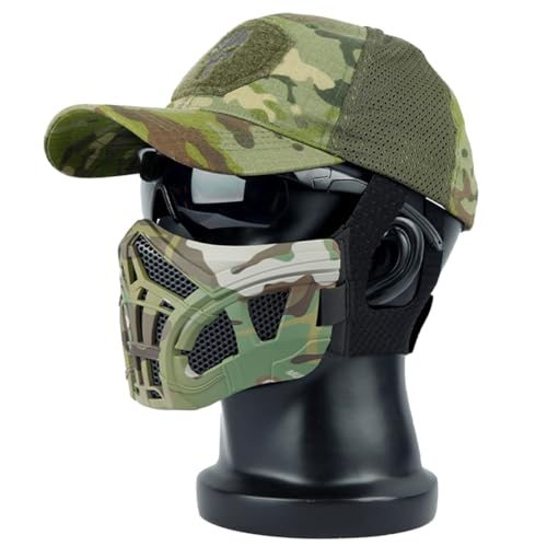 WQZXM Taktischer Vollgesichtsschutz Kombiniert, Baseballmütze Mit Airsoft Maske Und Paintballbrille Für Airsoft Paintball CS Game Set(CP) von WQZXM