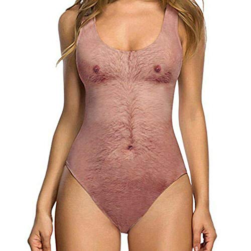 WQZYY&ASDCD Badeanzug Bikini Damen Swimsuit Sexy Mann Frau EIN Stück Badeanzug Brust Witz Drucken Badeanzug Badeanzug Beachwear-Brust_Haar_M von WQZYY&ASDCD