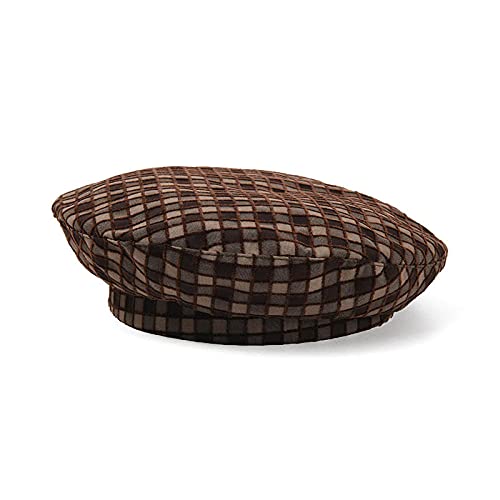 WQZYY&ASDCD Barett Cap Baskenmütze Schirmmütze Literarische Retro Karierte Baskenmütze Damen Flat Top Casual Hut-Kaffee_M (56-58Cm) von WQZYY&ASDCD