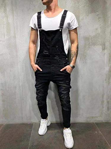 WQZYY&ASDCD Jeans Pantalon Mode Herren Zerrissene Jeans Overalls Street Distressed Denim Latzhose Herren Hosenträger Hosen Overalls 3XL Schwarz von WQZYY&ASDCD