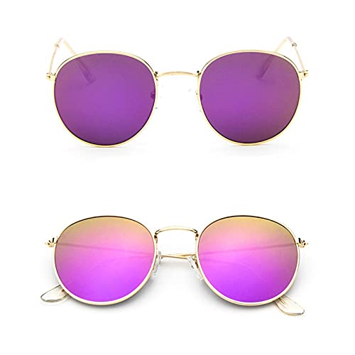 WQZYY&ASDCD Sonnenbrille Herren Damen Metallrahmen Brille Runde Männer Reflektierende Beschichtungsgläser Frauen-Lila von WQZYY&ASDCD