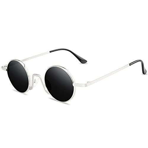 WQZYY&ASDCD Sonnenbrille Herren Damen Vintage Punk Frauen Antireflex Spiegel Brille Runde Metall Retro Männer Frühling Hip Pop Pop Brille-Schwarz von WQZYY&ASDCD