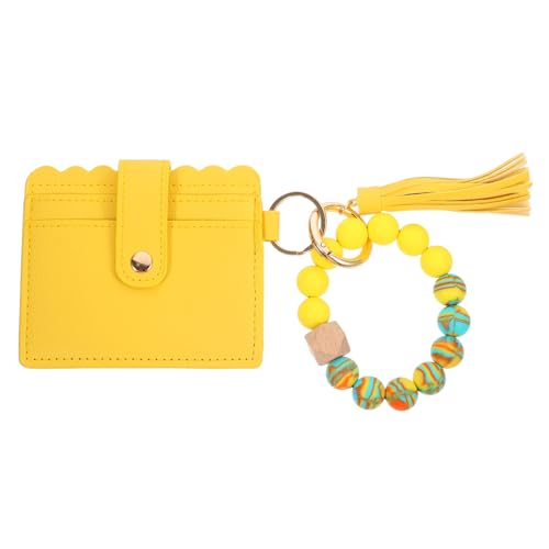 WRITWAA 1stk Tasche Mit Quastenarmband Kreditkartentaschen Münzbeutel Portemonnaie Wechseln Schicke Tasche Armband Schlüsselanhänger Brieftasche Für Kartenhalter Geldbeutel Yellow Pu-Leder von WRITWAA