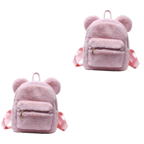 WRITWAA 2 STK pelziger Rucksack Damen geldbörsen Rucksack für Mädchen Schulterrucksack Mini-Rucksack Mädchen freizeitrucksack umhängebeutel Rucksack Bärenohr Rucksack Plüsch Rosa von WRITWAA