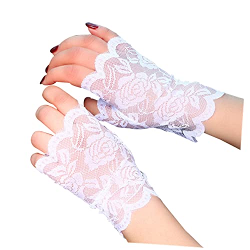 WRITWAA 3 Paare Spitzenhandschuhe Damen Abend Party Handschuhe Kostümhandschuhe Aus Spitze Uv-Schutz-Handschuhe Sonnenschutzhandschuhe Für Damen Fingerlose Handschuhe Fahrhandschuhe Weiß von WRITWAA