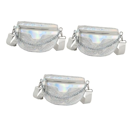 WRITWAA 3St Helle Diamant-Gürteltasche Shopping-Hüfttasche Regenbogen-Sling-Geldbörse Abs Mode Bauchtasche Reisefreundliche Bauchtasche Mode-Geldbörse Reiserucksack für Damen Metall Silver von WRITWAA