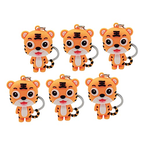 WRITWAA 6 Stück Tiger Schlüsselanhänger Jahr des Schlüsselbunds Taschendekoration Tier Auto Hängende Verzierung Feng Shui Keychian Mini Tierfiguren Tragetasche Geldbörse von WRITWAA