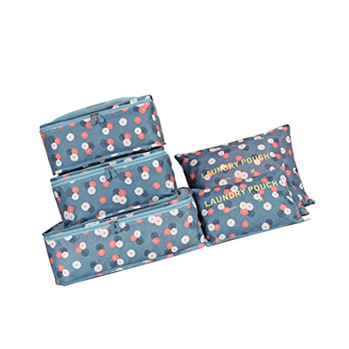 WRITWAA 6 Teiliges Aufbewahrungstaschen Set Für Reisen Gepäck Organizer Mit Blauen Blumen Faltbare Kleidertaschen Und Wäschebeutel Für Effizientes Kofferpacking Und Ordnung Im Gepäck von WRITWAA