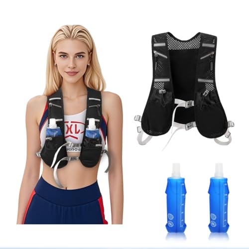 WRQIOO Laufweste für Damen Und Herren, Trinkrucksack Laufen mit 2 Flaschen 500ml, Trinkweste Laufen, Reflektierend, Verstellbarer Laufrucksack mit Trinkblase für Läufe, Radfahren, Trails, Marathons WRQIOO Laufweste für Damen Und Herren, Trinkrucksack Laufen mit 2 Flaschen 500ml, Trinkweste Laufen, Reflektierend, Verstellbarer Laufrucksack mit Trinkblase für Läufe, Radfahren, Trails, Marathons von WRQIOO