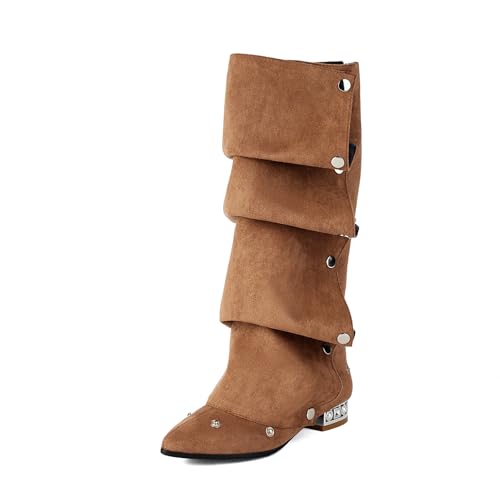 WRTYBHKOLUS Damen Stiefel Ladies Blockabsatz Stiefel Spitzem Boots Niet Strasssteine Schuhe Geeignet für Partys,A,32 von WRTYBHKOLUS