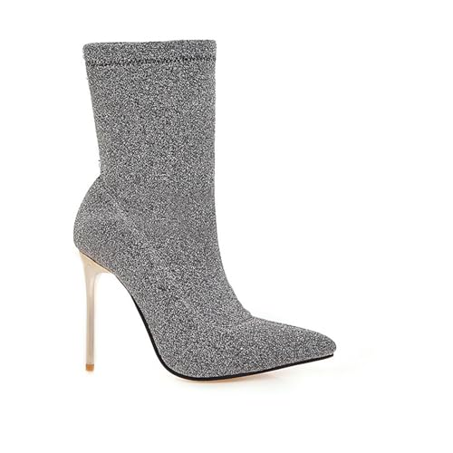 WRTYBHKOLUS Pumps Damenschuhe Reißverschluss Hohe Stiletto-Stiefel Spitze Zehenstiefel Hochzeitskleid Pumps Schuhe Büro Party-Schuhe,Gray,40 von WRTYBHKOLUS