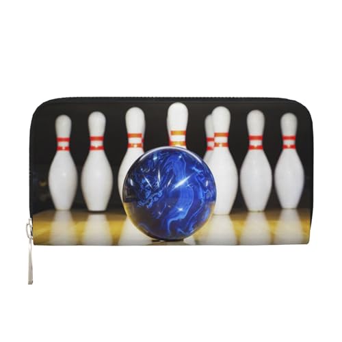 WSHFFILO Bowling Bedruckte Leder Handbrieftasche Lange Clutch Leder Geldbörse, Schwarz , Einheitsgröße von WSHFFILO