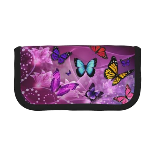 WSHFFILO Federmäppchen aus Segeltuch mit Schmetterlingsmotiv, Violett, Schwarz , Einheitsgröße, Münzfach von WSHFFILO