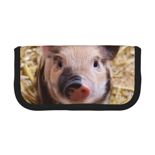 WSHFFILO Federmäppchen aus Segeltuch mit niedlichem Schweinchen-Motiv, tragbare Schreibwaren-Tasche, Schwarz , Einheitsgröße, Münzfach von WSHFFILO
