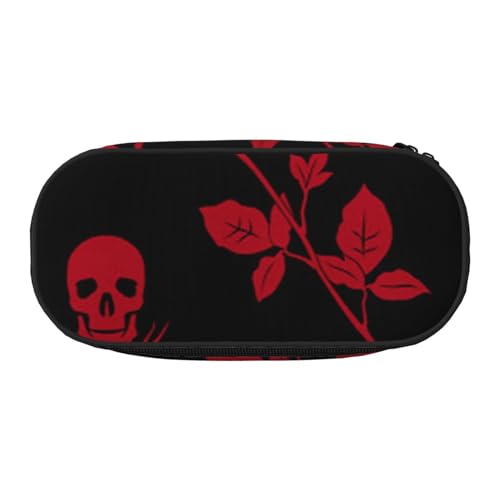 WSHFFILO Federmäppchen mit Totenkopf-Rosen-Motiv, Federmäppchen, tragbare Schreibwaren-Tasche, Schwarz , Einheitsgröße, Münztasche von WSHFFILO