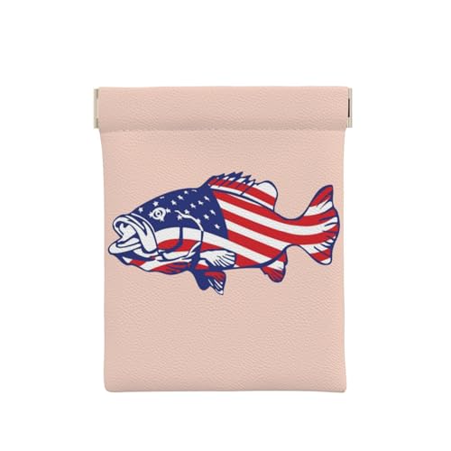 WSHFFILO Münztasche mit amerikanischer Flagge, bedrucktes Leder, Motiv: Patriotische Fischerei, weiß, Einheitsgröße, Klassisch von WSHFFILO