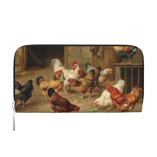 WSHFFILO Roast Chicken Hen Farm bedruckte Leder-Handgeldbörse lange Clutch Ledergeldbörse, Schwarz , Einheitsgröße von WSHFFILO