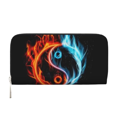 WSHFFILO Water and Fire Tai Chi Printed Leather Hand Wallet Long Clutch Leather Wallet, Schwarz , Einheitsgröße von WSHFFILO