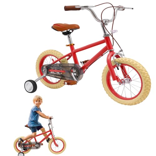 WSIKGHU 14 Zoll Kinderfahrrad mit Stützrädern für 3-6 Jahre, Jungen Mädchen Anfänger Höhenverstellbar Fahrrad - EU Stock (Rot) von WSIKGHU