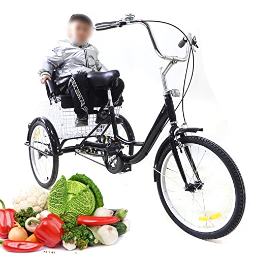 WSIKGHU 20 Zoll Dreirad Erwachsene Fahrrad 3 Räder Tricycle mit Einkaufskorb Dreirad für Senioren Erwachsenendreirad Trike Cruise 3 Rad Fahrrad mit Kindersitz von WSIKGHU
