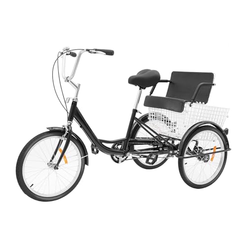 WSIKGHU 20 Zoll Dreirad Erwachsene Fahrrad 3 Räder Tricycle mit Einkaufskorb Dreirad für Senioren Erwachsenendreirad Trike Cruise 3 Rad Fahrrad mit Kindersitz von WSIKGHU