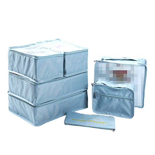 WSLCN Unisex Erwachsene Kofferorganizer 7 Stück Kleidertaschen Reisetasche Kleidertaschen Schuhbeutel Kosmetik Aufbewahrungstasche Grau-Blau 7-teiliges Set WSLCN Unisex Erwachsene Kofferorganizer 7 Stück Kleidertaschen Reisetasche Kleidertaschen Schuhbeutel Kosmetik Aufbewahrungstasche Grau-Blau 7-teiliges Set von WSLCN