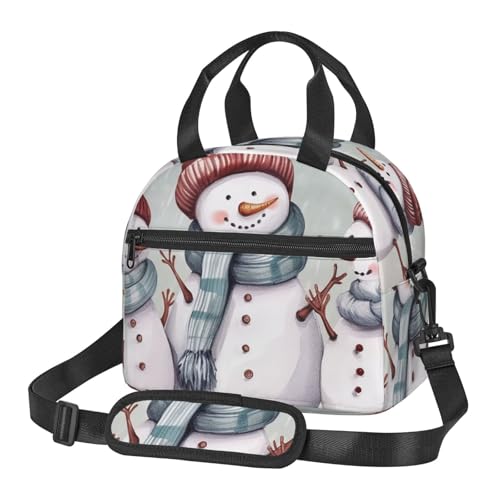 Isolierte Lunchtasche, Lunchbox für Damen und Herren, wiederverwendbare Kühltasche, Winter, Schneemann, Lunchtasche für die Arbeit, Schwarz , Einheitsgröße von WSOIHFEC