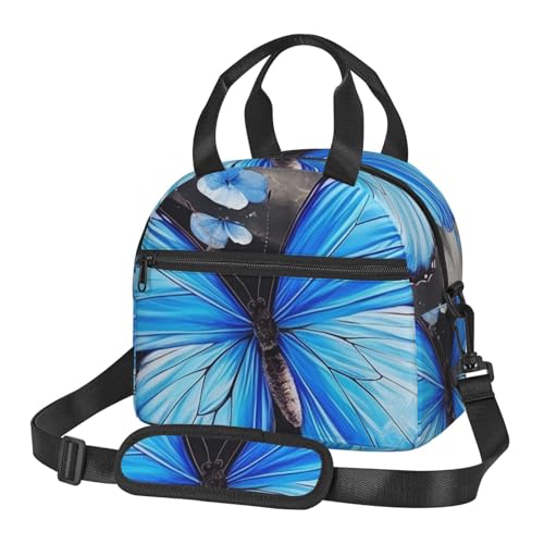 Isolierte Lunchtasche, Lunchbox für Damen und Herren, wiederverwendbare Kühltasche, blauer Schmetterling, Lunchtasche für die Arbeit, Schwarz , Einheitsgröße von WSOIHFEC
