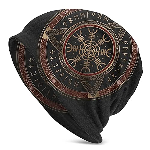 WSXJJ 3D Wikinger Street Skullies Mützen Herren Damen Strickmütze Warme Wintermütze Nordische Geschenke,The Helm of awe von WSXJJ