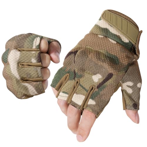 WTACTFUL Fingerlose Handschuhe für Herren und Damen, atmungsaktiv, flexibel, Halbfinger-Handschuhe für Airsoft, Paintball, Motorrad, Radfahren, Camouflage, Größe L von WTACTFUL