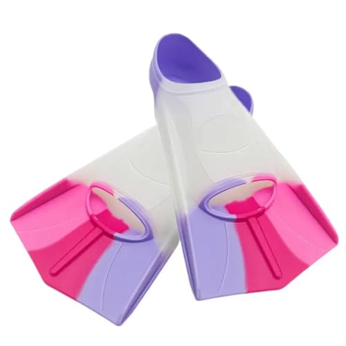 Schwimmflossen Schwimmflossen mit Aufbewahrungstasche, superweich, flexibel, hochelastisch, Silikon-Schwimmflossen, Trainingsgerät for Kinder(Pink Purple,L) von WTAXBH