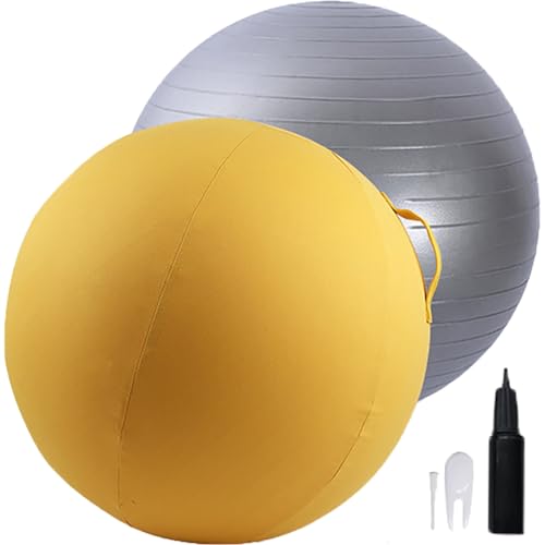 WTZHHK 65 cm Gymnastikball, Pilates-Yoga-Ball, Schwangerschaftsball, Balance-Ball für Sitzball-Fitnessball Yoga Ball pilatesball Stoff mit pumpe Exercise Ring bürostuhl Gym Balls(Golden Yellow) von WTZHHK