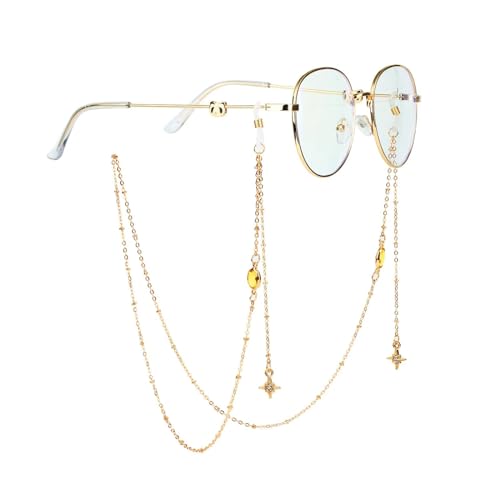 WUFANGBU Brillenkette Elegante Sonnenbrillenkette Für Damen Smaragd-Kristall Stern-Anhänger rutschfeste Brillenketten Goldfarbene Hang-Hals-Brillen 16 von WUFANGBU