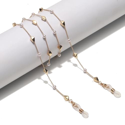 WUFANGBU Brillenkette Schicke Mode-Lesebrillenkette Für Frauen Elegante Perlenschnüre Sonnenbrillenband Weibliche Brillen Schmuckzubehör Gold von WUFANGBU