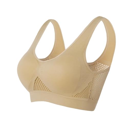 WUFANGBU Damen-BH Bra Atmungsaktive Sport-BH Top Fitness Frauen Büstenhalter Sport BH Push-Up BHS S Beige von WUFANGBU