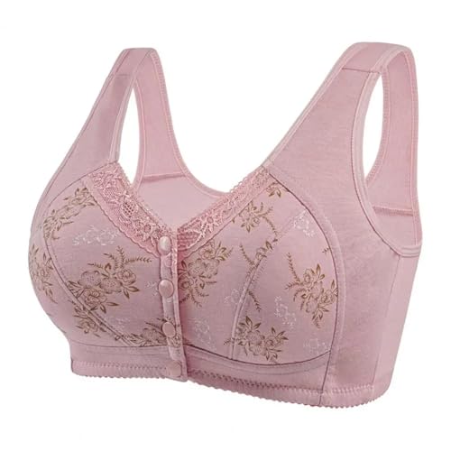 WUFANGBU Damen-BH Bra BH Blumen Spitze Plus Größe Push-Up-BH Für Frauen Vordere Knopf Verschluss BH Weich 38 Rosa von WUFANGBU