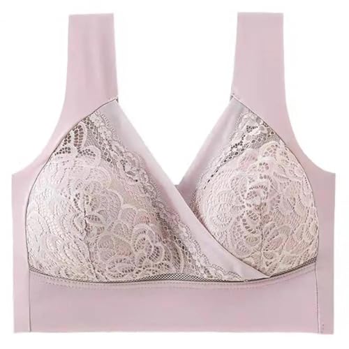 WUFANGBU Damen-BH Bra Damen BH Elastisch Schulter Gurt Spitze Blumen Stickerei Unterwäsche Komfort Push-Up Yoga Täglich BH 3XL Dustypink von WUFANGBU