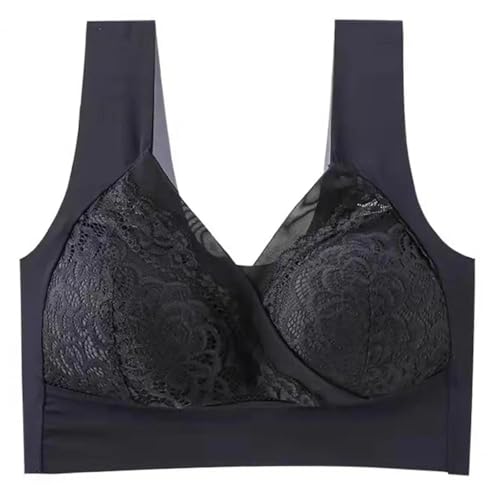 WUFANGBU Damen-BH Bra Damen BH Elastisch Schulter Gurt Spitze Blumen Stickerei Unterwäsche Komfort Push-Up Yoga Täglich BH 3XL Schwarz von WUFANGBU