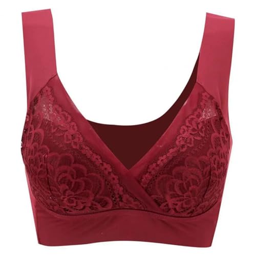 WUFANGBU Damen-BH Bra Damen BH Elastisch Schulter Gurt Spitze Blumen Stickerei Unterwäsche Komfort Push-Up Yoga Täglich BH L WineRed von WUFANGBU