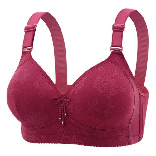 WUFANGBU Damen-BH Bra Damen-BH Mit Blumen Druck Plus Größe BH Für Frauen Mit Verstellbarem Schulter Gurt Push-Up 36B WineRed von WUFANGBU