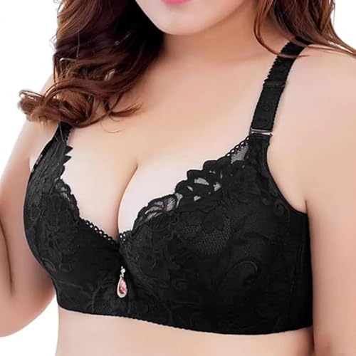 WUFANGBU Damen-BH Bra Damen-BH Plus Größe Verstellbarer Gurt Push-Up-Spitze Rückhalt Rücken Unterstützung Täglich Lady BH 36C Schwarz von WUFANGBU