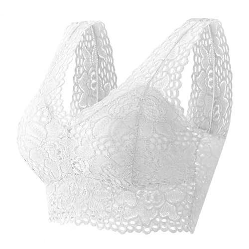 WUFANGBU Damen-BH Bra Damen-BH-Spitze-Blumen Stickerei Breiter Schulter Gurt Elastischer Leibchen Ausgehöhlt Mit V-Ausschnitt Damen Unterwäsche L Weiß von WUFANGBU