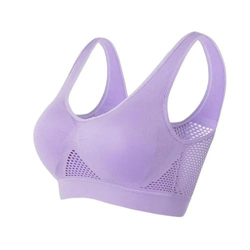 WUFANGBU Damen-BH Bra Damen Sport BH Push-Up Hohl Mesh Plus Größe Unterwäsche Elastisch Breite Schulter Gurt Lady Jogging Yoga BH Crop Top XXL Light Lila von WUFANGBU