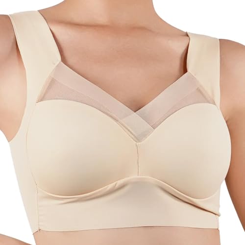 WUFANGBU Damen-BH Bra Damen Strappy Push Up BH Tops Lässig Plus Größe Weich Frau BHS Ce Seide Unterwäsche 4XL(80-90Kg) Beige von WUFANGBU