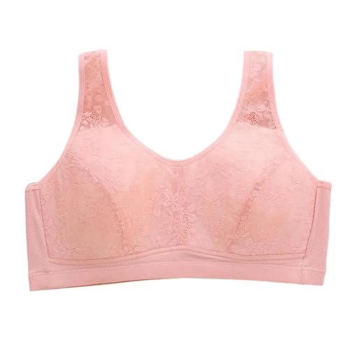 WUFANGBU Damen-BH Bra Lace Mesh BH Damen Spitze Blume Stickerei BH Weste Elastische Schulter Gurt Plus Größe Push-Up 40 Pink von WUFANGBU